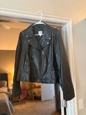 GAP Black Faux Leather Asymmetrical Moto Jacket